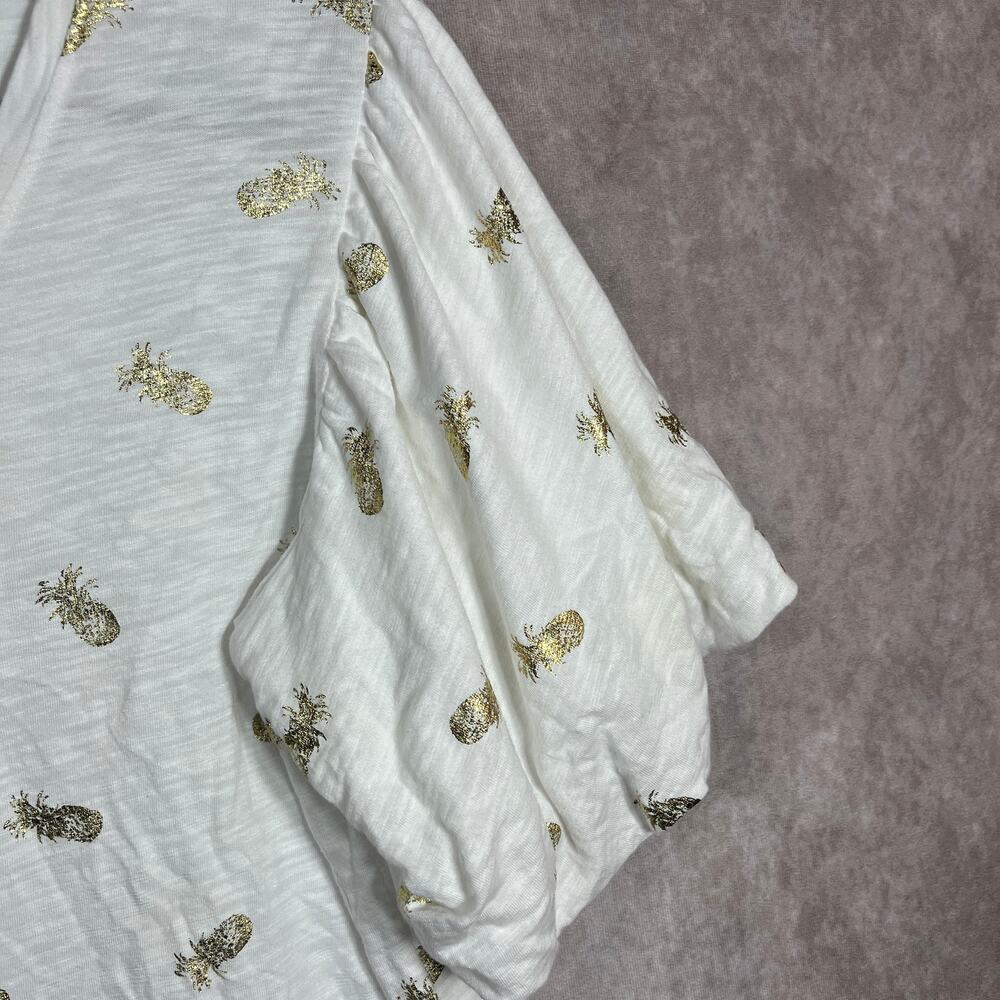 Chico's Top Womens Size 2 US Large White Metallic Foil Pineapple Flutter Sleeves - Picture 4 of 9